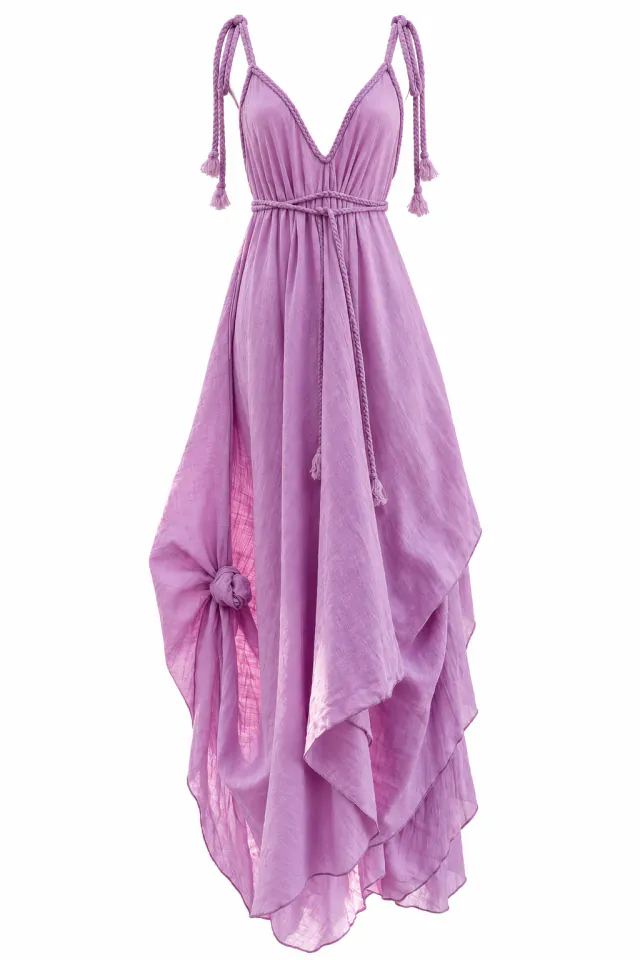 Luxeisle Lilac Goddess Maxi shown as an isolated garment with a gathered neckline and flowing drape