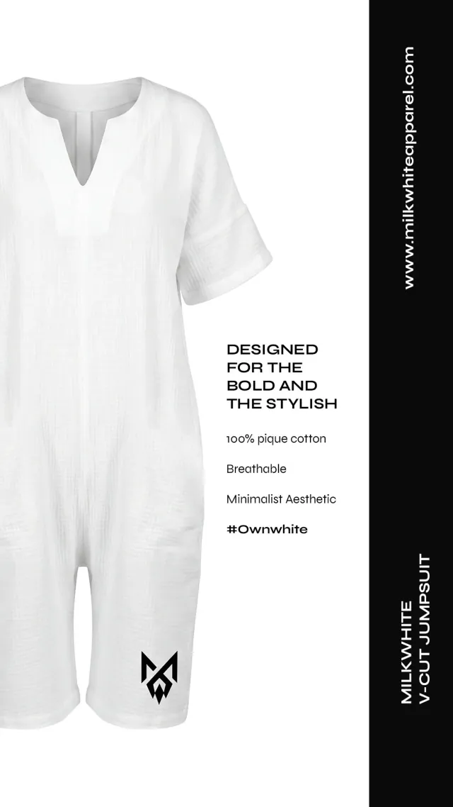 MilkWhite V-Cut Jumpsuit campaign artwork arranged vertically for a Story placement